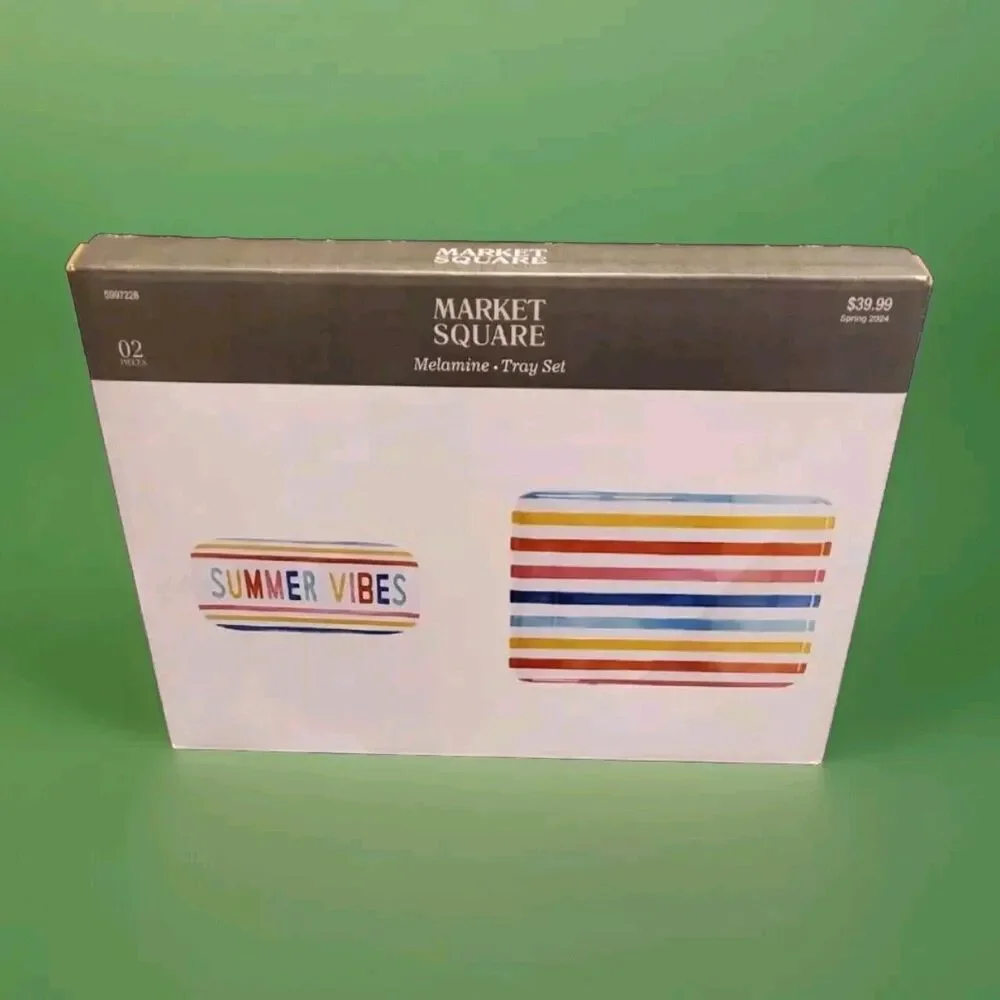 Market Square Stripe Trays Summer Vibes 2 Pc BPA Free Multicolor Colorful New